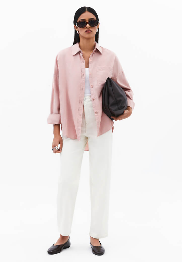 Pembe Cep Detaylı Oversize Gömlek